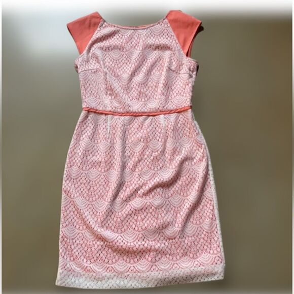 Alex Marie Peach Dress with White Lace Overlay, Cap Sleeves (Size: 8) - Picture 7 of 15